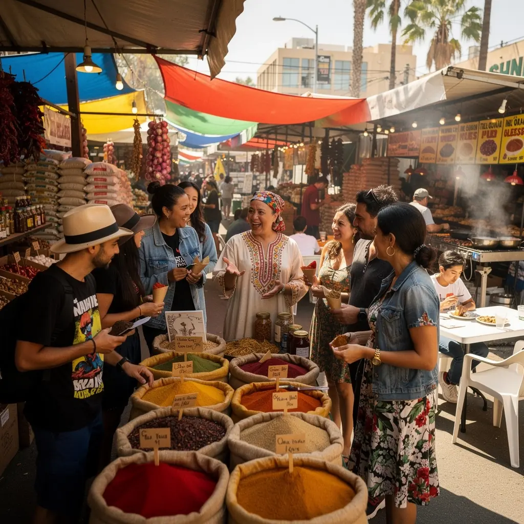 Sprzedawca prezentujący swoje wyroby podczas targów żywności.